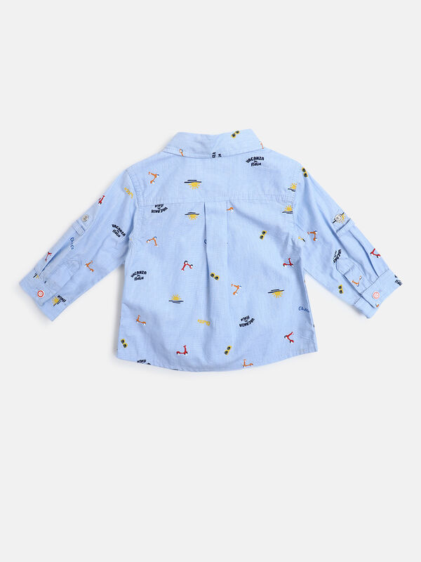 Boys Medium Light Blue Long Sleeve Woven Shirt image number null